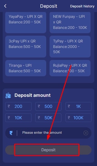 click on the deposit option